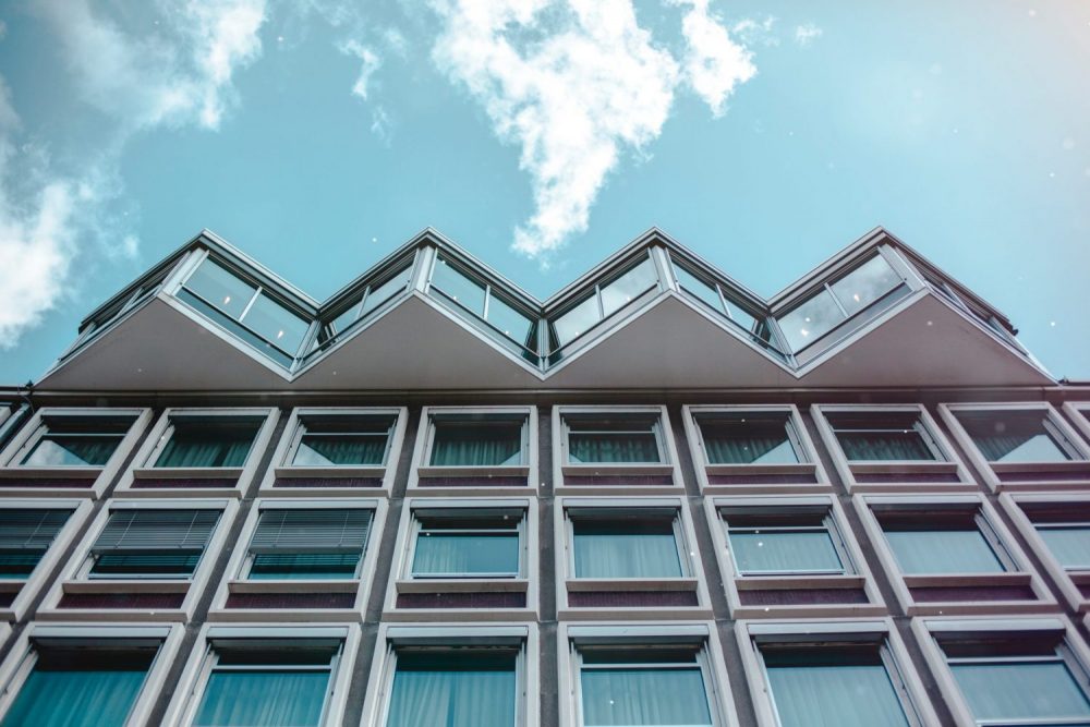 Facade of a modern apartment building showing balconies and windows