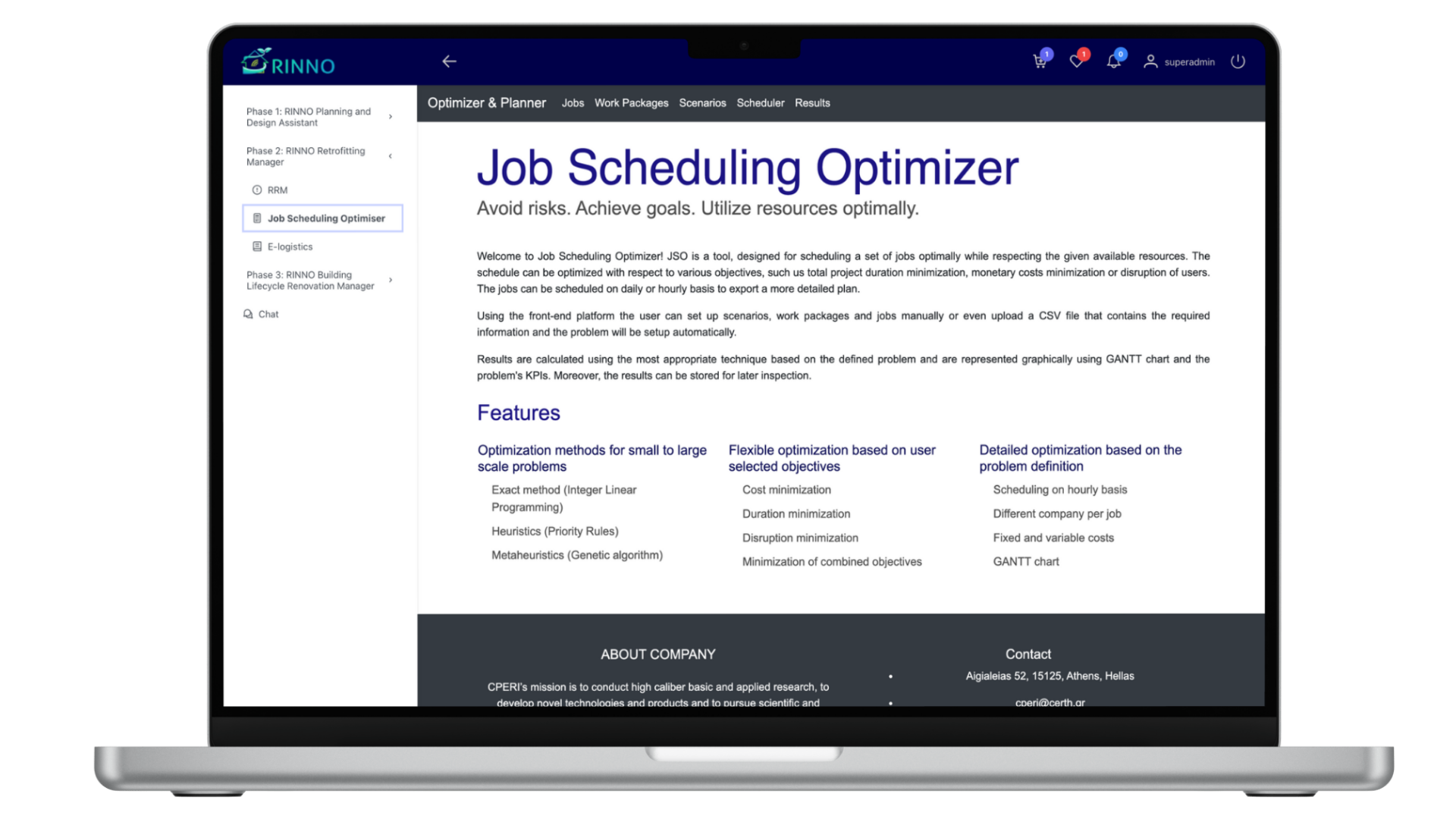 RINNO Suite – Phase 2 – Job scheduling Optimizer